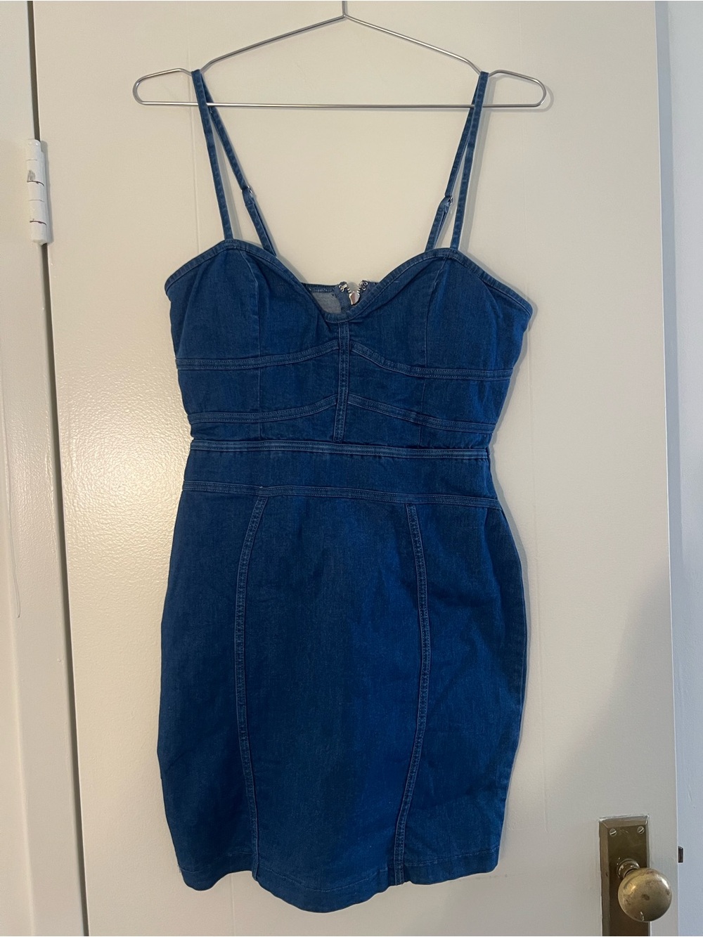 Denim Spaghetti Strap Bodycon Dress - Deep Blue